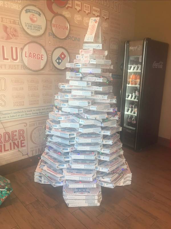 White pizza boxes tree