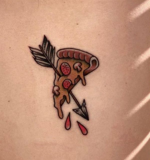 Pizza and arrow tattoo