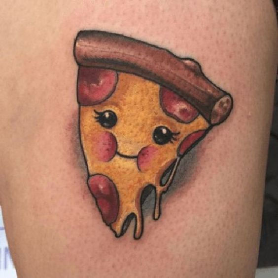 Hearts On Pizza Slice Tattoo On Side Rib