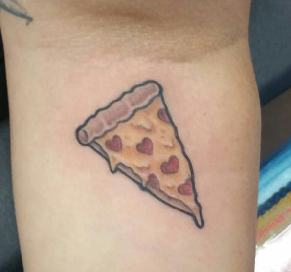 Neotraditional pizza slice by Bryan Turnbull at Government St Tattoos  Victoria Canada  Pizza tattoo Tattoos Food tattoos